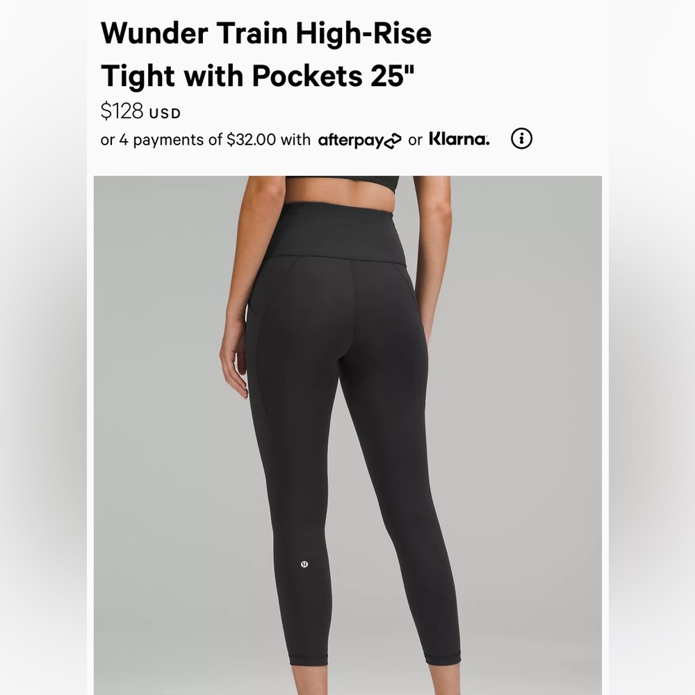 Wunder under high rise train tight 25 inseam with pockets black size 0